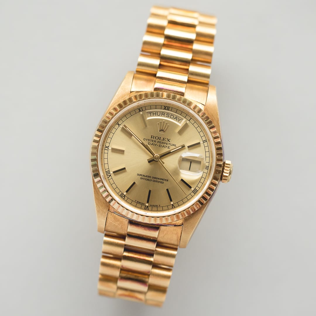 rolex day date 18238 gold dial oxidized