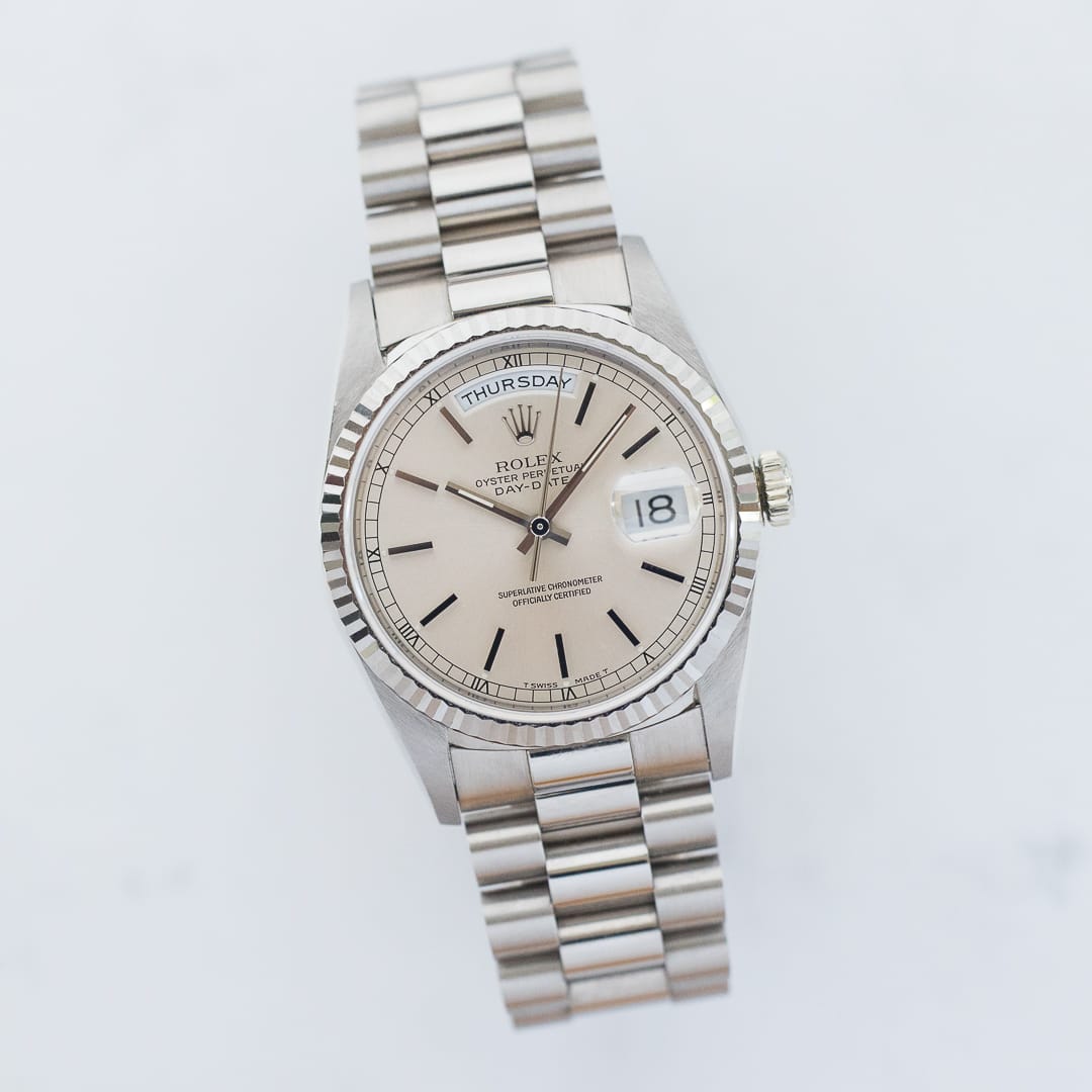 rolex day date 18239 silver dial full set