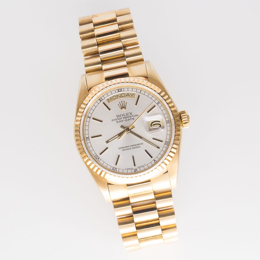 rolex day date 18038 silver dial