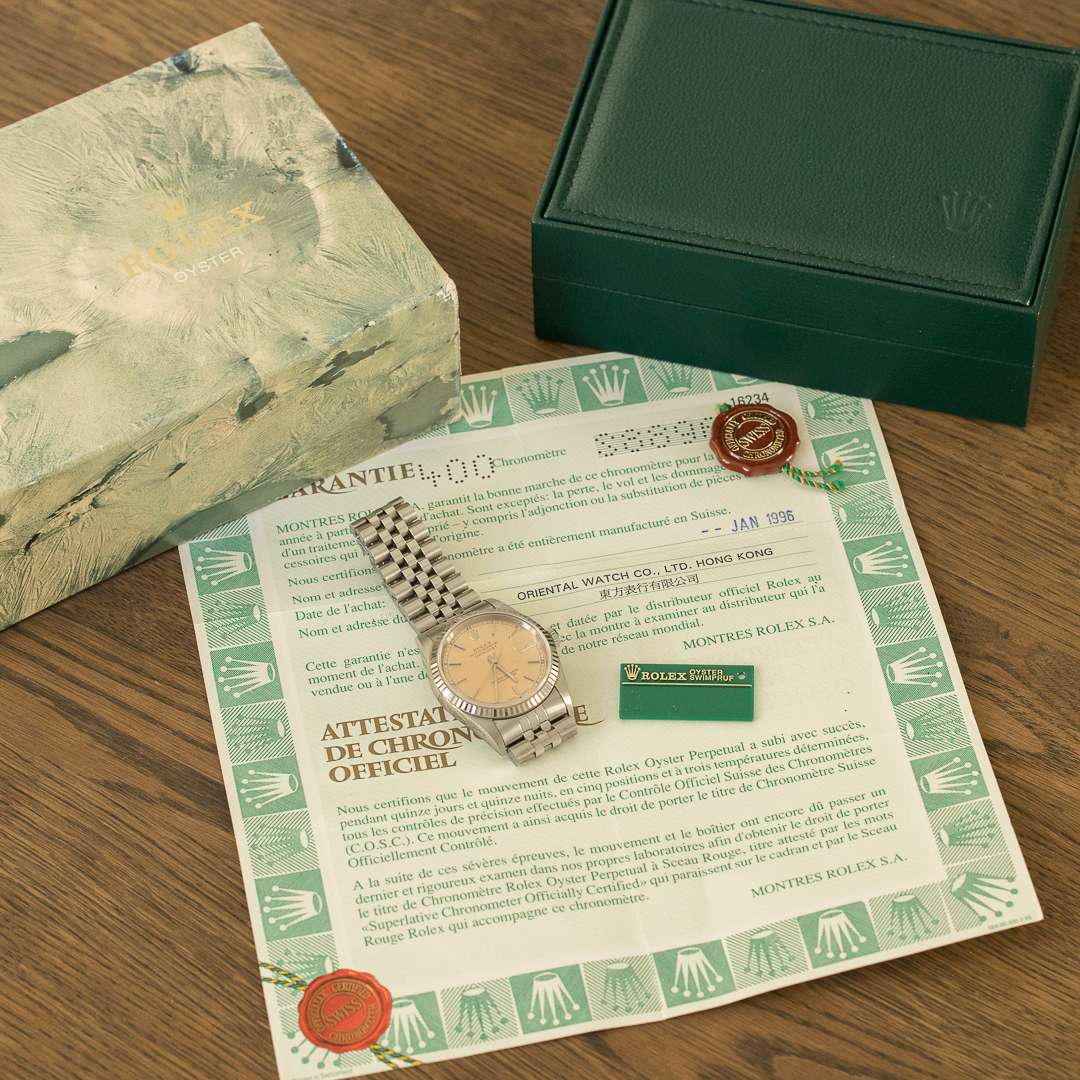 rolex datejust 16234 silver salmon patina