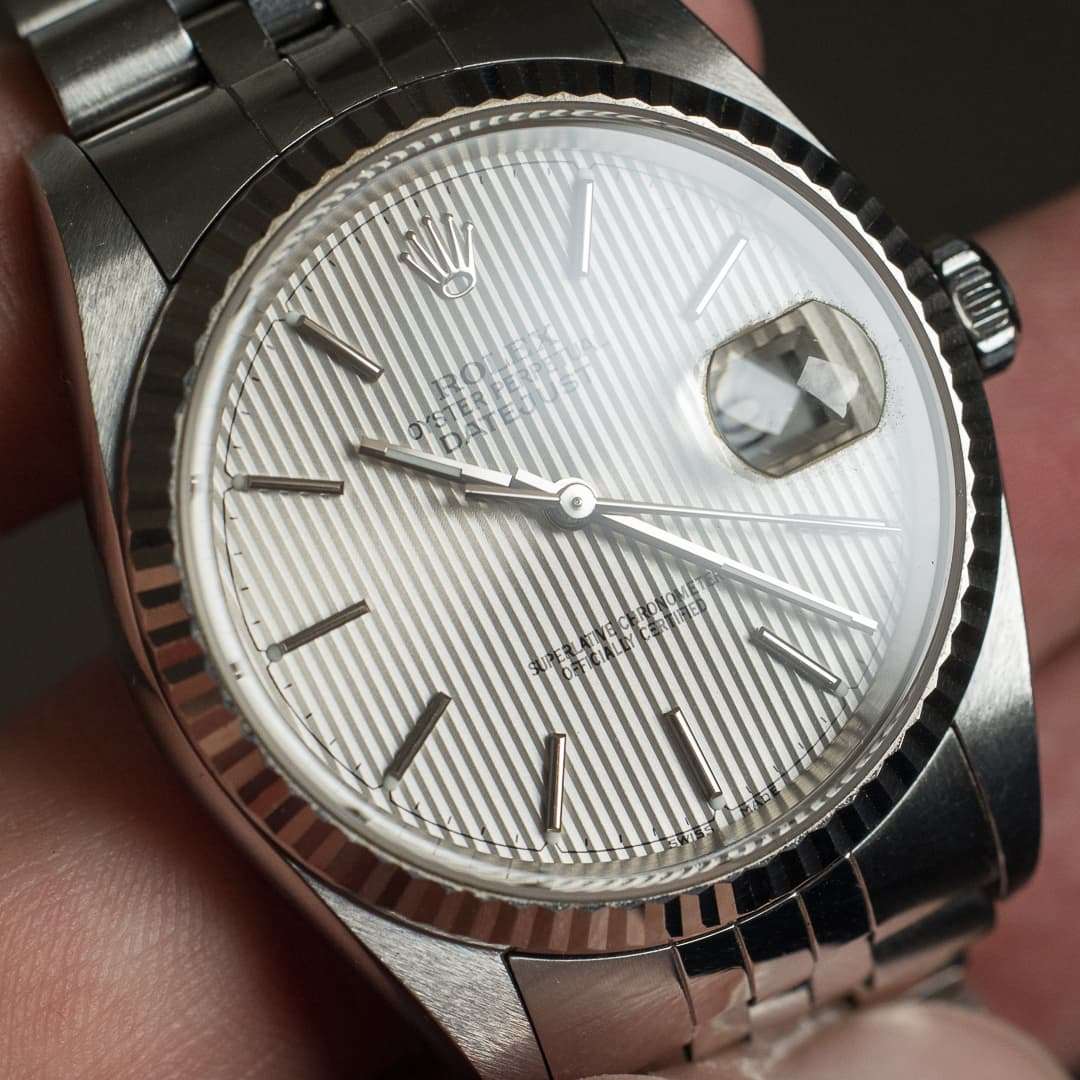 rolex datejust 16234 tapestry dial box papers 2005