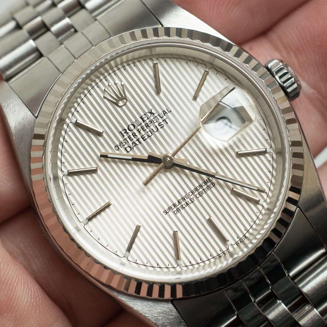 rolex datejust 16234 tapestry dial box papers 2005