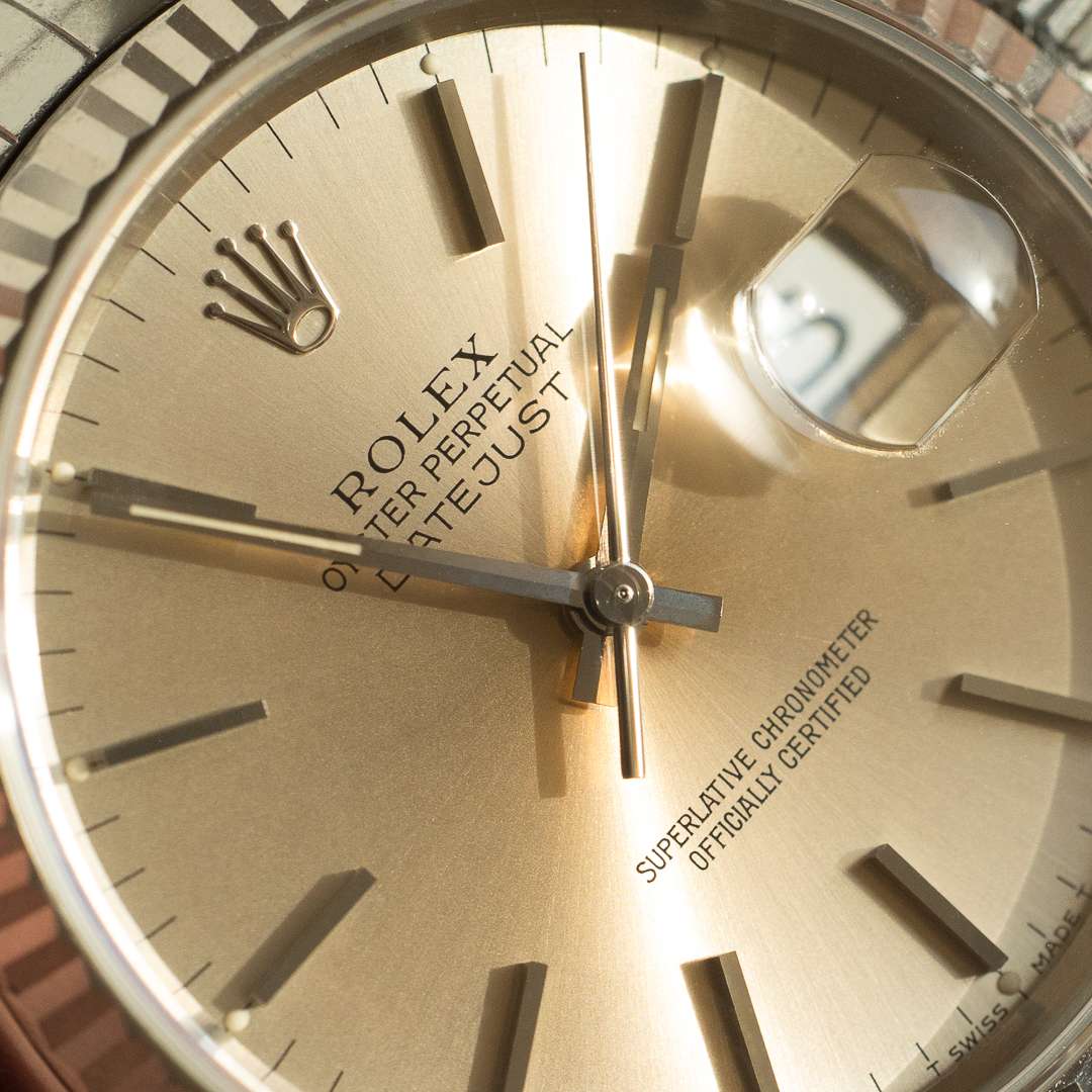 rolex datejust 16234 silver salmon patina