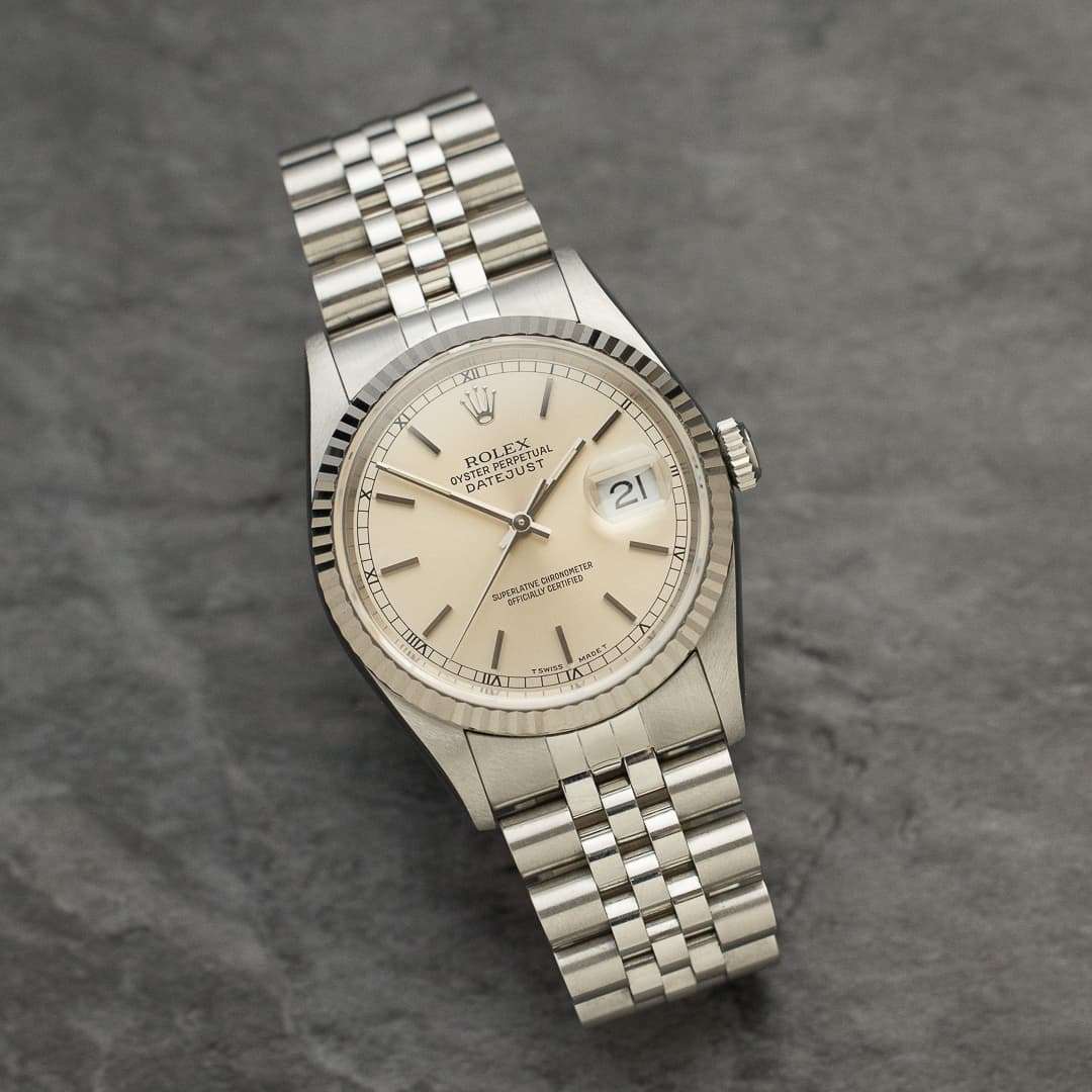 Rolex Datejust 16234 cream patina box papers