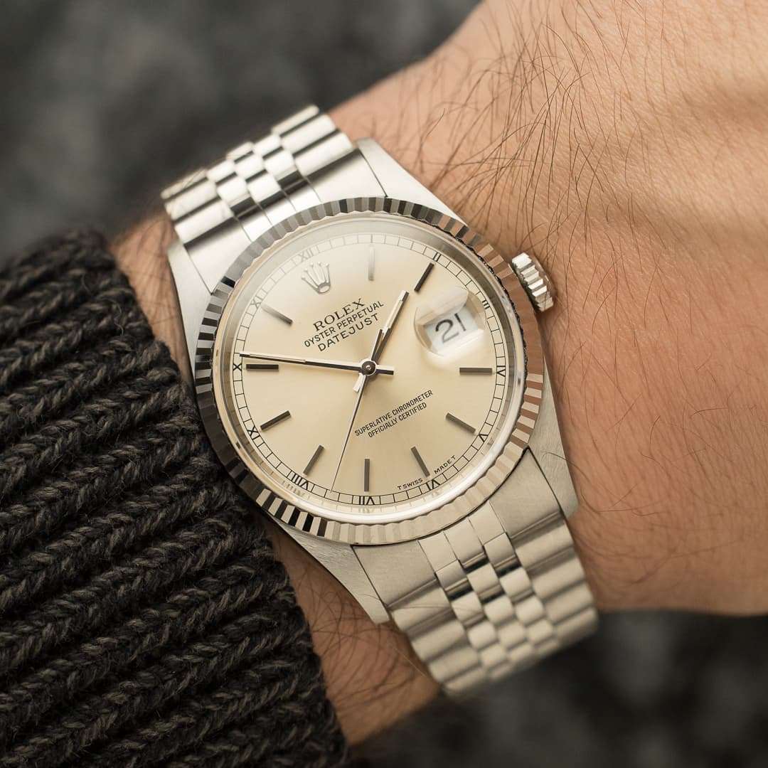 Rolex Datejust 16234 cream patina box papers