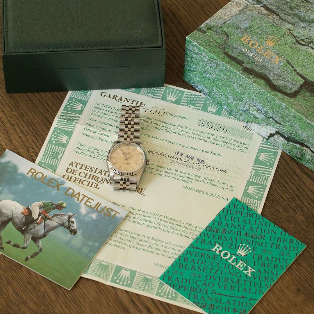 Rolex Datejust 16234 cream patina box papers